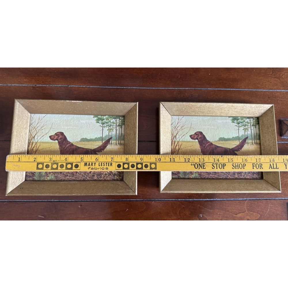 Vintage Irish Setter Dog Prints - Pair of 8.5x7" Gold Wood Framed Sheffield Art - Picture 3 of 6